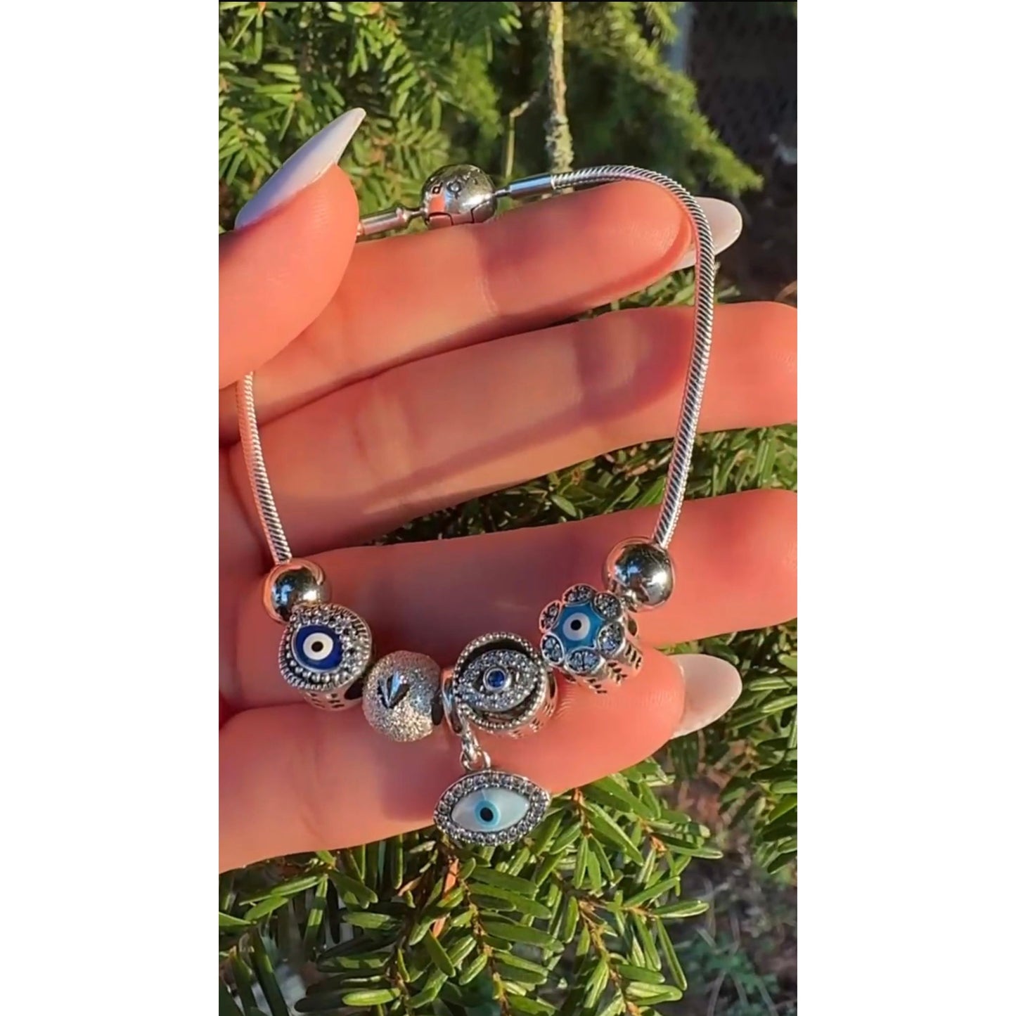 β¨ Premium 925 Silver Evil Eye Charm Bracelet β Protective Elegance β¨
