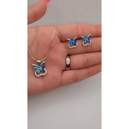 ✨ Premium Pure Silver 925 Blue Butterfly Pendant Set 🦋 | Necklace & Earrings with Crystal Sparkle ✨