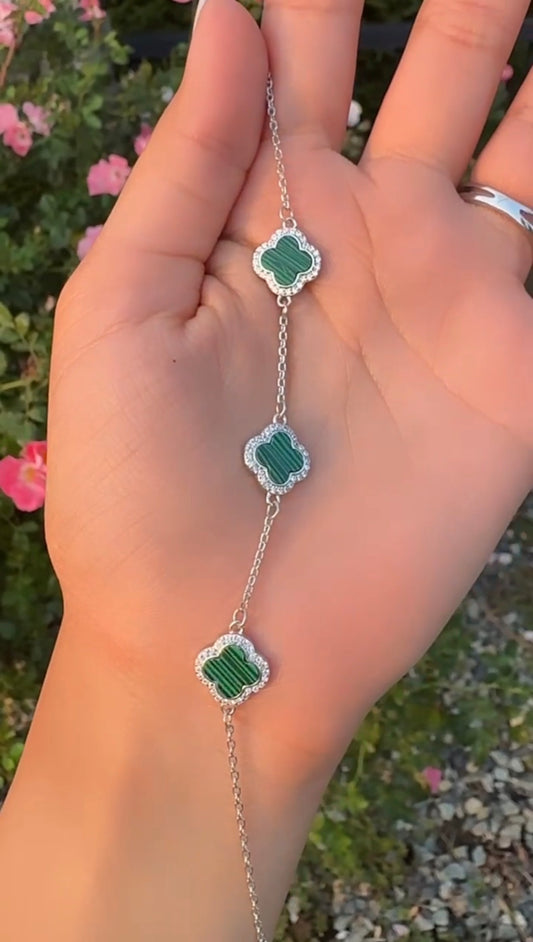 🌿 Premium 925 Silver Green Clover Bracelet 💎✨