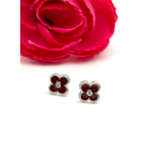 🌹 Red Clover Stud Earrings – 925 Sterling Silver ✨💎