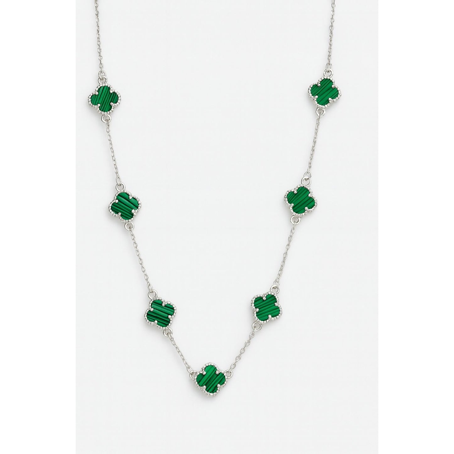 🍀 Pure Silver Premium 925 Green Clover Necklace (7 Clovers)