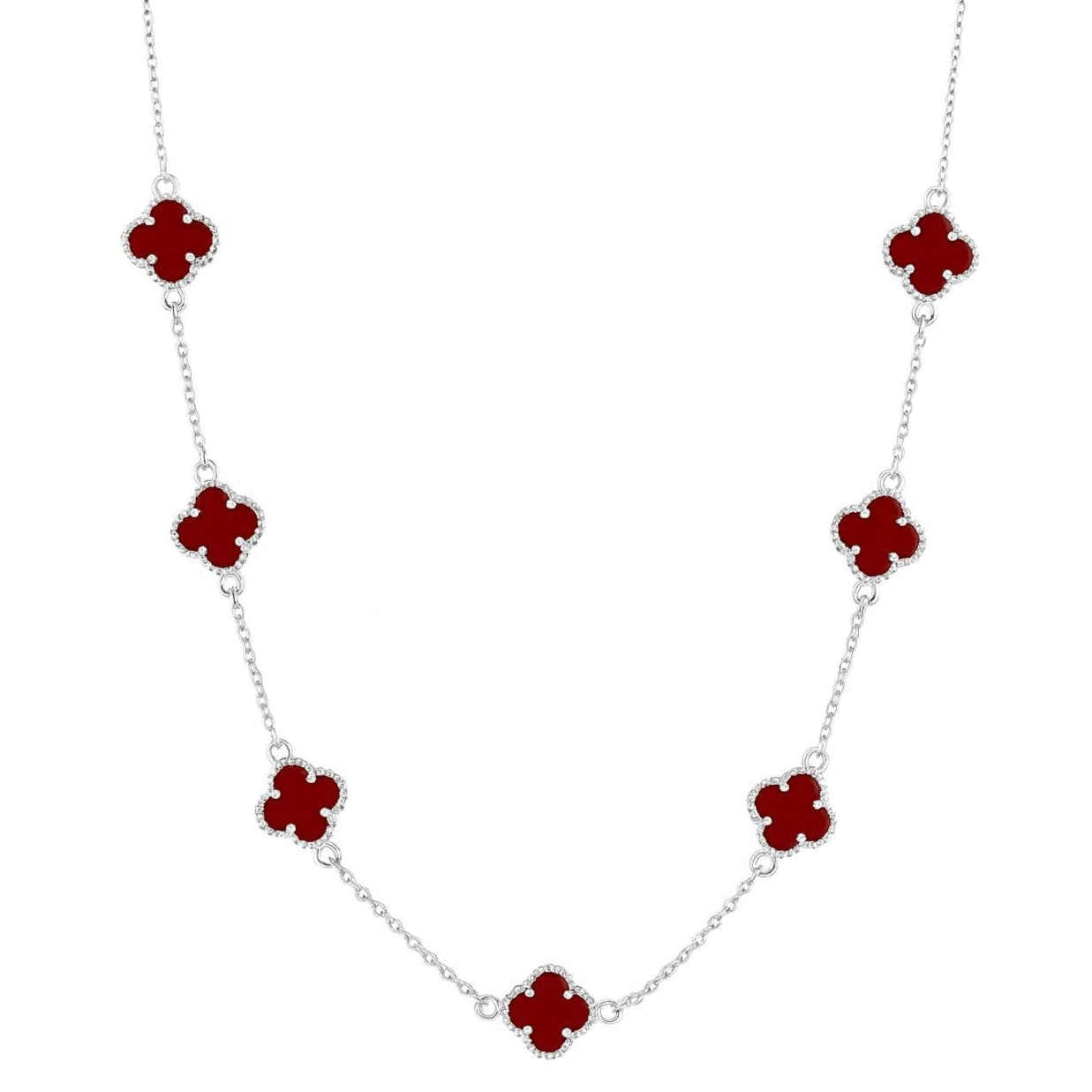 ✨ 7 Clover Necklace 🍀 Pure 925 Silver 💎 Premium Red Inlay ❤️