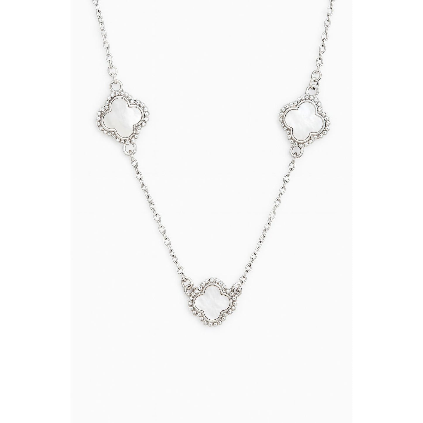 ✨ 3 Clover Necklace 🍀 Pure 925 Silver 💎 Premium White Inlay 🤍
