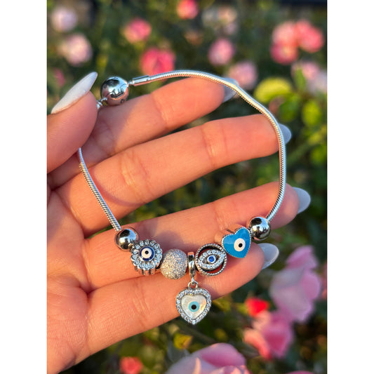 ✨ Premium 925 Silver Evil Eye Charm Bracelet – Protection & Elegance ✨