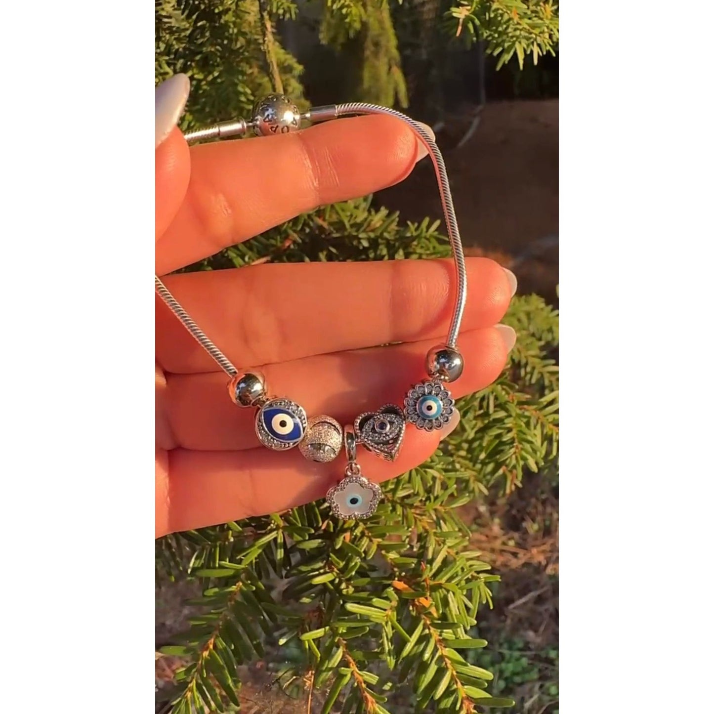 ✨ Premium 925 Silver Evil Eye Flower Charm Bracelet – Protection & Style ✨