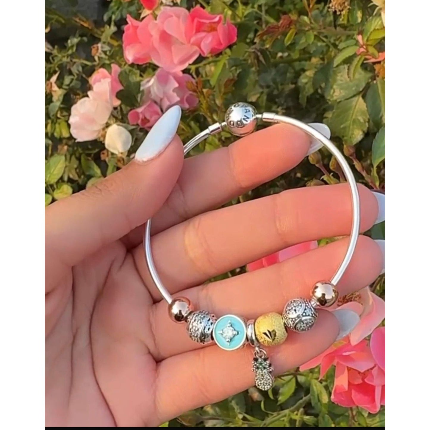✨ Premium 925 Silver Charm Bracelet with Pineapple Pendant & Mixed Charms ✨