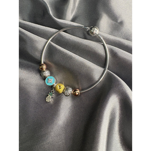 ✨ Premium 925 Silver Charm Bracelet with Pineapple Pendant & Mixed Charms ✨